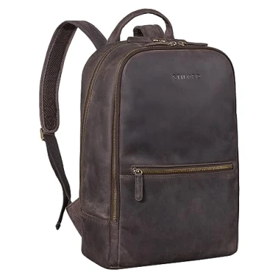 Image of STILORD &#039;Kellis&#039; Backpack Laptop Leather Large Vintage Daypack für 15 inch Notebook DIN A4 Documents for School Business Rucksack in Genuine Leather, Colour:Dark Brown