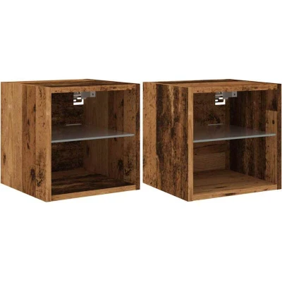 Image of vidaXL TV Wall Cabinets with LED Lights 2 pcs Old Wood 30x28.5x30 cm