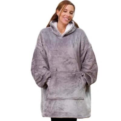 Image of JML Oversized Hoodie Blanket Reversible Plush Fleece Wearable Throw with Sleeves and Pockets, Comfy Sherpa Hooded Sweatshirt, Ideal Birthday Present for Women, Men Kids, Plaid Comfort Grey