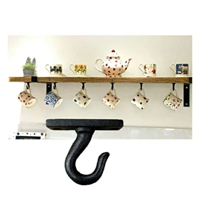 Image of chunkycarpentry Cup Hook Under Counter Mug Hooks with Fixings x8 Raw Pure Black Iron Holder Kitchen