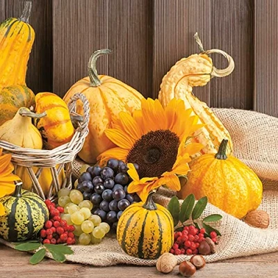 Image of Maki 3 Ply Autumn Decoupage Tissue Paper Napkins Decorative Serviettes 33cm x Pack of 20 (Autumn Fruits)