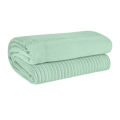 Image of EHC Lightweight Hand Woven Adult Cellular Cotton Blanket,King 230 x 250cm Sage
