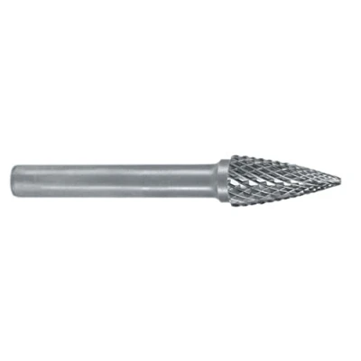 Image of RUKO Tungsten Carbide Rotary Burr with Cross Teething, G Tree (SPG) Shape, Bright Finish, 6.0 mm Diameter, 58 Length, R116025