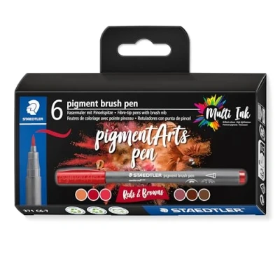Image of STAEDTLER 371 C6 7 Pigment Arts Brush Pen Assorted Red &amp; Brown Colours (Pack of 6)