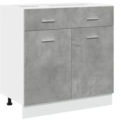 Image of vidaXL Kitchen Drawer Bottom Cabinet Concrete Grey Engineered Wood 80x46x81.5cm &amp; Compartment Storage