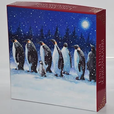 Image of Box of 12 Assorted Festive Winter Animals Square Christmas Cards Xmas Card Boxes