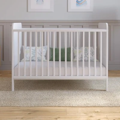Image of LEVI 120 x 60 cm Wooden Convertible Cot with Luxury Aloe Vera Foam Mattress Included Anti Bacterial Cover (Charcoal/Pine) (White, 120x60cm)
