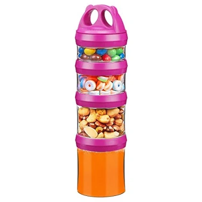 Image of BeneLabel Food Storage Stackable Snack Container Set 31oz Twist Lock Stacking Jar Nuts Candy Formula Travel Item Dispenser, BPA Free &amp; Leak proof, Red