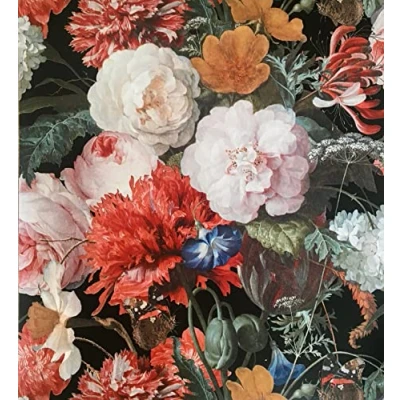 Image of Nina Hancock Designer Floral Bouquet Black Multi Wallpaper