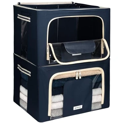 Image of 4CONVY Solid, Foldable Clothes Storage Box with Zipper [2024 UPGRADED MATERIAL] Bag for Duvets, Clothes, Bedding Window