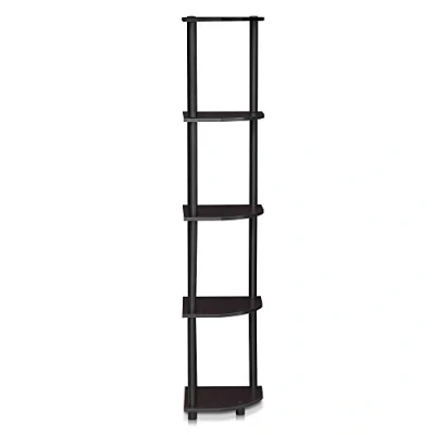 Image of Furinno Turn N Tube 5 Tier Corner Display Rack Multipurpose Shelving Unit, Dark Walnut