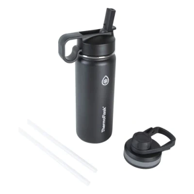 Image of Thermoflask 18 oz Double Wall Vacuum Insulated Stainless Steel Water Bottle with Spout and Straw Lids, Black