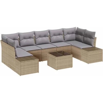 Image of vidaXL 8 Piece Garden Sofa Set with Cushions Beige Poly Rattan