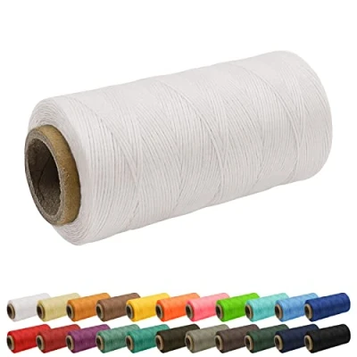 Image of Uiopa 1mm Waxed Thread, 260m 150D Flat Leather Sewing Hand Stitching Thread Cord for Craft, Bookbinding, Shoes Repairing, White