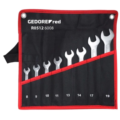 Image of GEDORE red Double open end Spanner Set, 8 pc. AF 6 22 mm, Metric, Short, set with wallet, R05126008