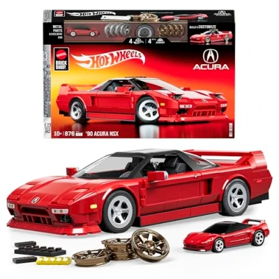 Image of Mattel Brick Shop Hot Wheels Elite Series Building Set, ’90 Acura NSX with 876 Pieces, Realistic Details and Custom Decals, Adult Collectors Kids Ages 10+, JFT17
