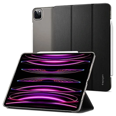 Image of Spigen Liquid Air Folio Case Compatible with iPad Pro 12.9 Inch 6th Generation (2022) and 5th (2021) Pencil Holder/Auto/Sleep Wake Function/TriFold Stand Black