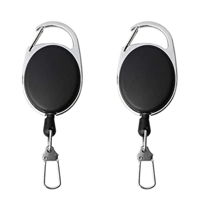 Image of JSUOEO Retractable KeyChain, 2 Pack Heavy Duty Badge Reel Extendable Keyring Elastic Clips for Belt Clip, Safety Anti lost Holder Black with 68cm Nylon Cord Men