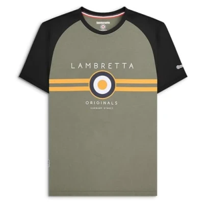 Image of Lambretta Mens Striped with Target Raglan Short Sleeve T Shirt(Khaki) Size 3XL