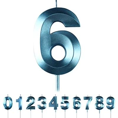 Image of 6th Birthday Number Candles,3D Blue Candle,Number 6 Candle for Party Cake Topper Decorations Boys Girls Anniversary Supplies