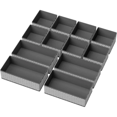 Image of DIMJ 12 PCS Dresser Drawer Organiser Fabric Storage Box Foldable Wardrobe Dividers Cubes for Socks, Underwear, Ties, Scarves, Cosmetics (Grey)
