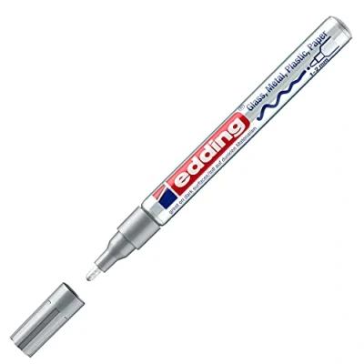 Image of edding 751 gloss paint marker silver (metallic) 1 round nib 2 mm pen for glass, pebbles, wood, plastic, paper waterproof, high coverage