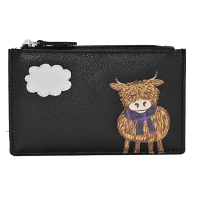 Image of Mala Leather Highland Cow Card and Coin Purse (Black)
