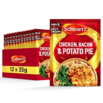 Image of Schwartz Chicken Bacon &amp; Potato Pie Recipe Mix 35 G Pack of 12 No Artificial Colours or Flavourings Added Preservatives MSG Suitable for Vegetarians