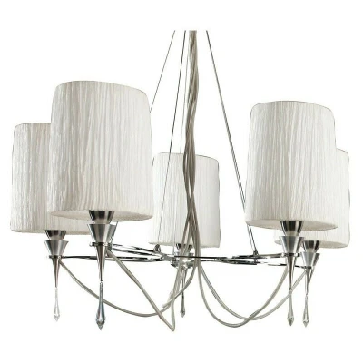 Image of Lucca Pendant 5 Light E27, Polished Chrome With White Shades &amp; Clear Crystal