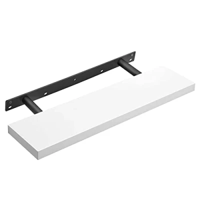 Image of VASAGLE Floating Shelf, Wall Shelf for Books, Photos, Collectibles, Mounted Office 80 x 20 3.8 cm, MDF, Living Room, Kitchen, Hallway, Bedroom, Bathroom, White LWS28WT