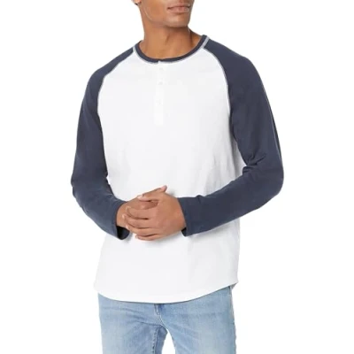 Image of Amazon Essentials Men&#039;s Slim Fit Long Sleeve Henley Shirt, Navy White, S