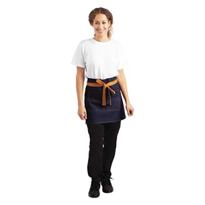 Image of Whites Chefs Clothing BB465 Polycotton Southside Bistro Apron, 430mm x 700mm, Denim Blue/Tan