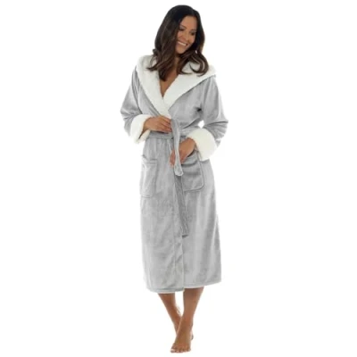 Image of Ladies Shimmer Fleece Robe LN526 Grey 8 10