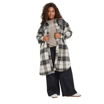 Image of Yours Curve Blue Check Print Longline Shacket Women&#039;s Plus Size
