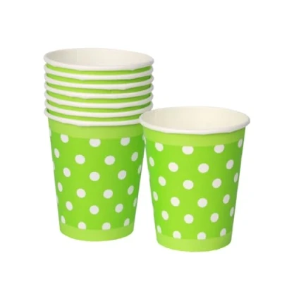 Image of Talking Tables 8X Green Disposable Paper Cups, Polka Dot, Home Recyclable, Eco Friendly Party Supplies for Birthday, BBQ, Garden