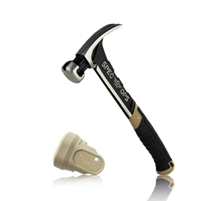 Image of SPEC Ops M20SF S Tools Nailing Hammer, 20 oz, Rip Claw, Smooth Face, Soft Mallet Shock Absorbing Grip, 3% Donated to Veterans Black/Tan
