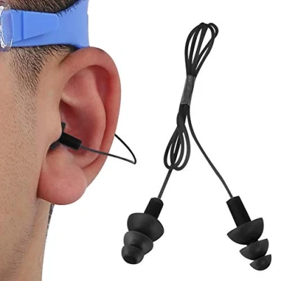 Image of Swimming Corded Earplugs, 3 Layers Soft Silicone Swim Ear Plugs for Water Sports Accessory(Black) Aquatic Supplies