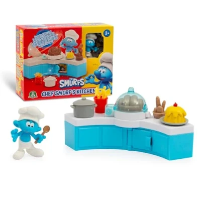 Image of Giochi Preziosi The Smurfs, Smurf Chef Mini Playset with Kitchen and Accessories, Includes Exclusive 5.5cm Figure, Features Bread Cloche Opening Door, Fun Safe for Ages 3+