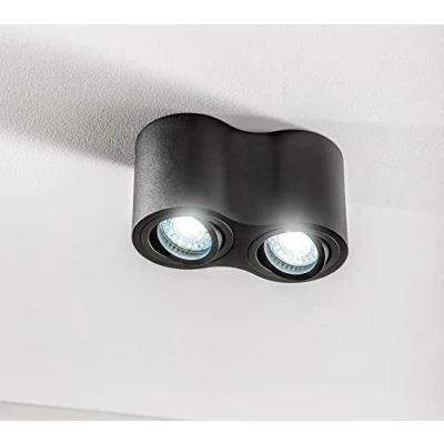 Image of CGC Lighting Modern Ceiling Spotlight Cylinder Surface Mount Adjustable Tilt Downlight GU10 (Black, Round Double)