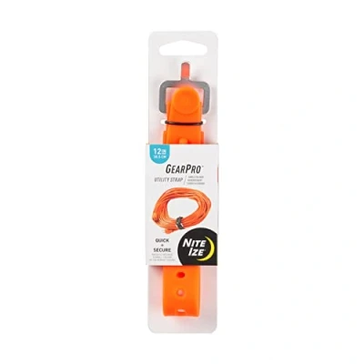 Image of Nite Ize USS12 31 R3 GearPro, Utility Strap to Secure Tarps, Hoses, Skis, Lumber, 70 lb. Load Limit, 12 inch, Black, Bright Orange