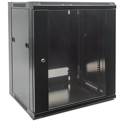 Image of Intellinet Network Cabinet, Wall Mount (Standard), 15U, 600 mm Deep, Black, Flatpack, Max 60 kg, Metal &amp; Glass Door, Back Panel, Removeable Sides, Suitable also for use on a desk or floor, 19 Inch