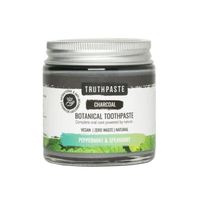 Image of TRUTHPASTE Charcoal whitening Natural Zero Waste Toothpaste (Peppermint &amp; Spearmint 100ml) Eco Friendly Plastic Free with Coconut Aloe Vera. Fluoride Free, SLS Free. Suitable for Sensitive Teeth