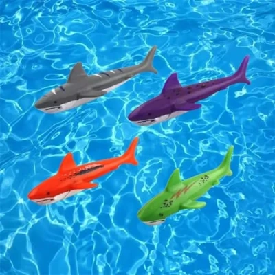 Image of Xrten Set of 4 Pcs Underwater Game Diving Shark Toys, Pool Water Toys for Training Kids