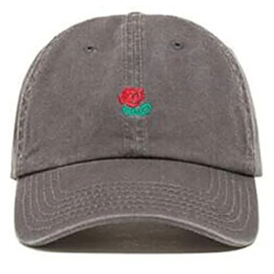 Image of Thenice Rose Embroidered Adjustable Strapback Hat Baseball Cap (Grey)
