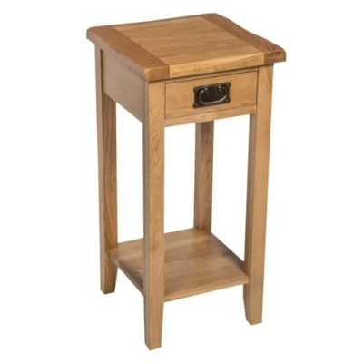 Image of Hallowood Furniture Monchique Oak Tall Console Table with Drawer &amp; Shelf, Wooden Table, Telephone Narrow Tables for Hallway Slim, Side Living Room