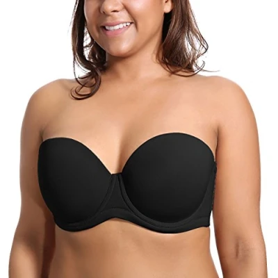 Image of Delimira Women&#039;s Strapless Bra Push Up for Bigger Bust Multiway Underwire Smooth Bandeau Black 46C