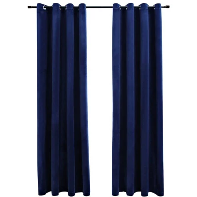 Image of vidaXL Blackout Curtains with Rings 2 pcs Velvet Dark Blue 140x175 cm