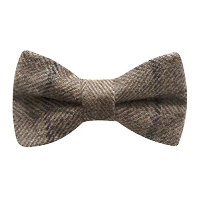Image of King &amp; Priory Luxury Light Khaki Brown Herringbone Check Bow Tie, Tweed