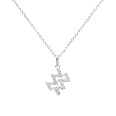 Image of Amberta Women 925 Sterling Silver Zodiac Necklace with Cubic Zirconia Sign Necklace: Aquarius