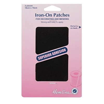 Image of Hemline Iron On Patches Cotton Twill 2 Pieces 10cm x 15cm Black